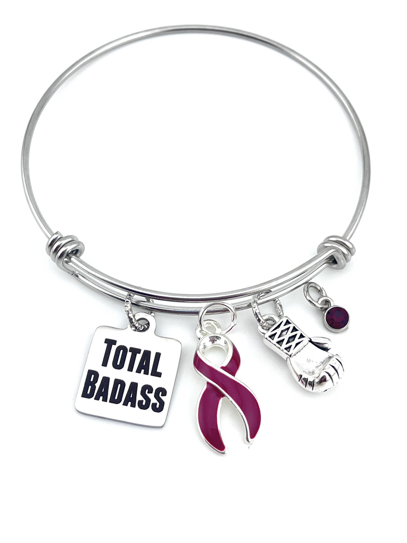 Burgundy Ribbon Total Bad Charm Bracelet