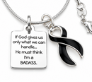 Black Awareness Ribbon Necklace – Badass Encouragement Gift, Melanoma & Grief Support Jewelry, Cancer Fighter Necklace