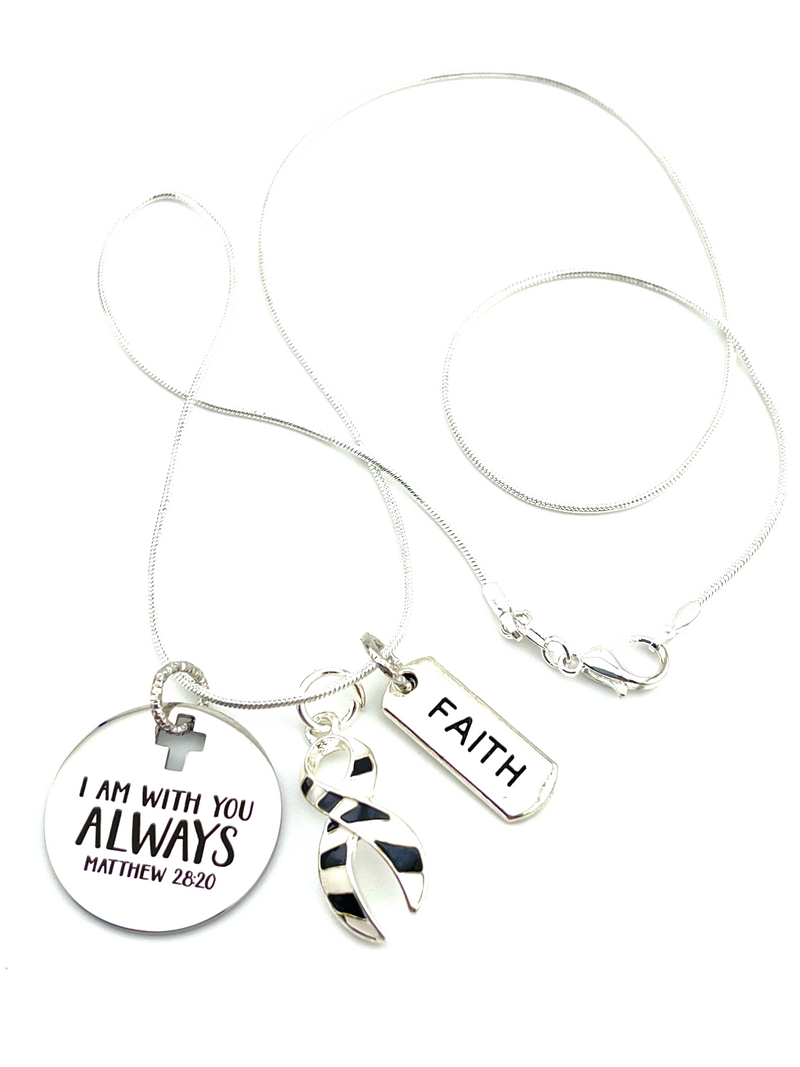 Zebra Ribbon Necklace - I Am With You Always - Matthew 28:20