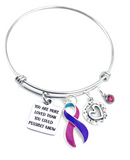 Pink Purple Teal (Thyroid) Ribbon Bracelet - You are More Loved Than You Could Possibly Know Charm Bracelet