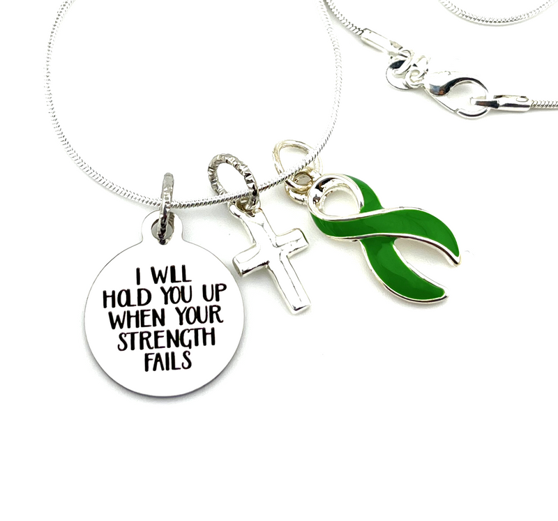 Green Ribbon Necklace - I Will Hold You Up When Your Strength Fails