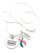 Pink & Teal (Previvor) Ribbon Necklace - I Am With You Always - Matthew 28:20