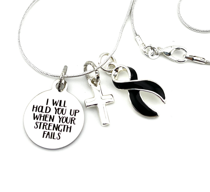 Black Ribbon Necklace - I Will Hold You Up When Your Strength Fails Necklace