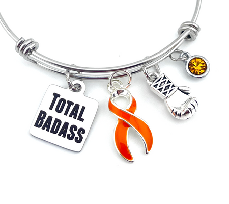 Orange Ribbon Total Badass Charm Bracelet - Rock Your Cause Jewelry