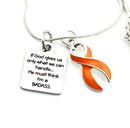 Orange Ribbon Necklace - If God Gives Us Only What We Can Handle, He Must Think I'm A Badass