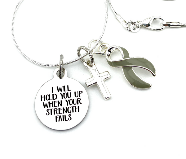 Gray (Grey) Ribbon Necklace - I Will Hold You Up When Your Strength Fails