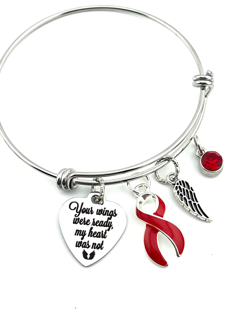 Red Ribbon Sympathy / Memorial Bracelet - Your Wings Were Ready, My Heart Was Not