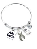 Gray (Grey) Ribbon Total Badass Charm Bracelet