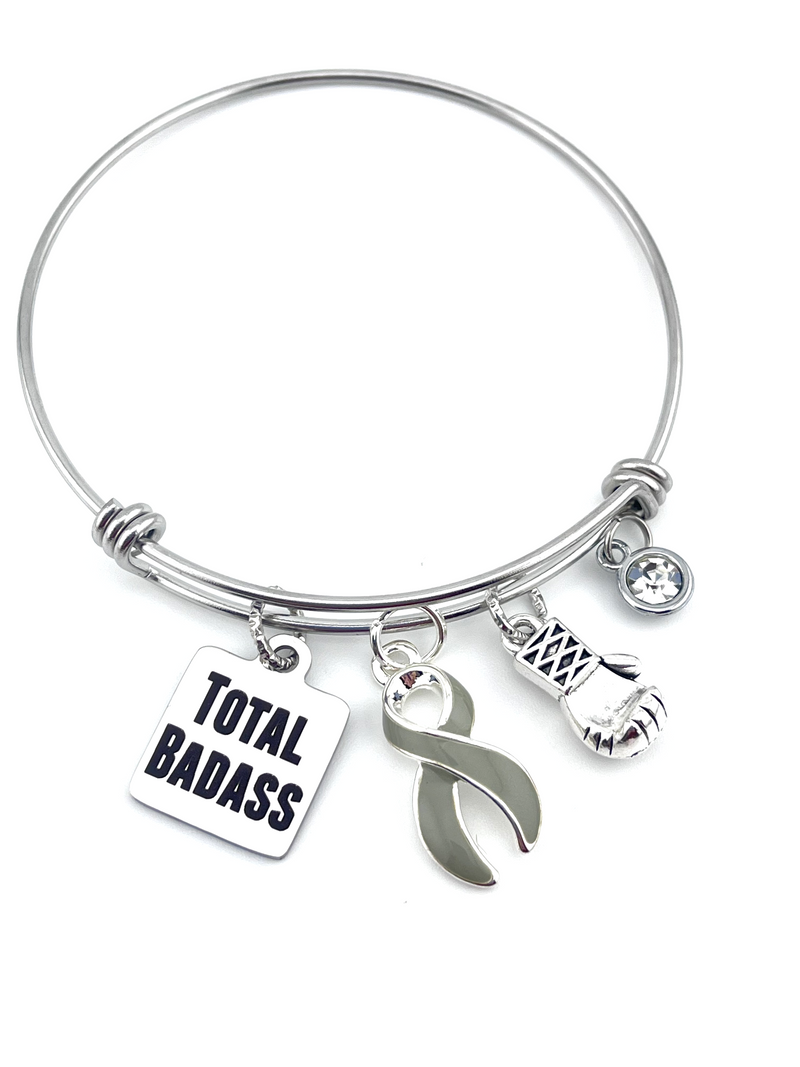 Gray (Grey) Ribbon Total Badass Charm Bracelet