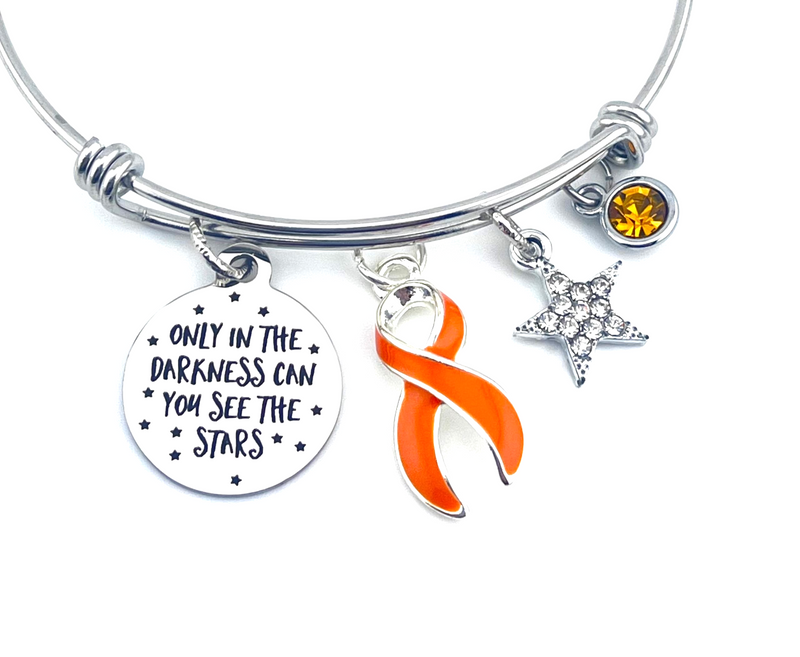 Orange Ribbon Charm Bracelet - Only in Darkness Can You See the Stars