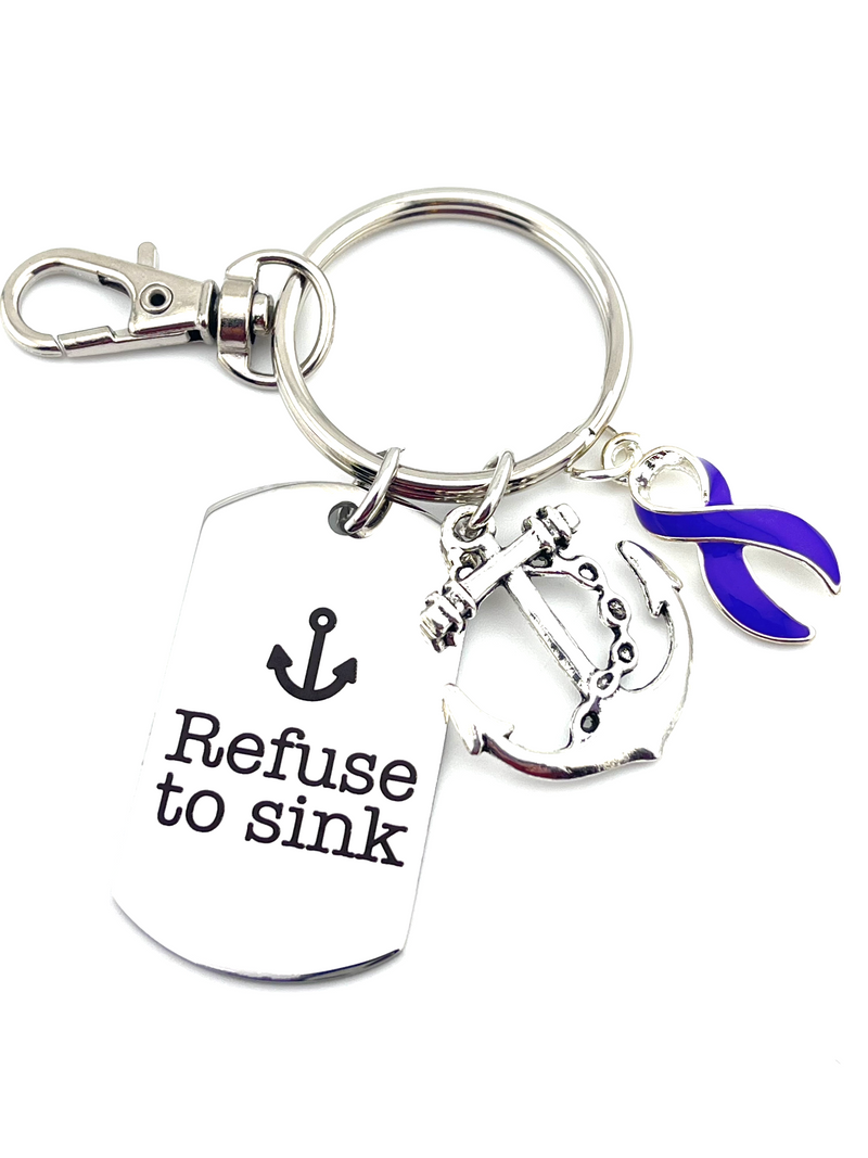 Purple Ribbon Refuse to Sink Keychain / Encouragement Gift