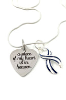 ALS / Blue & White Striped Ribbon Memorial Necklace - A Piece of my Heart is in Heaven Sympathy / Memorial Gift - Rock Your Cause Jewelry