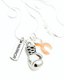 Peach Ribbon boxing glove pendant necklace by Rock Your Cause Jewelry, symbolizing uterine cancer awareness and survivor support