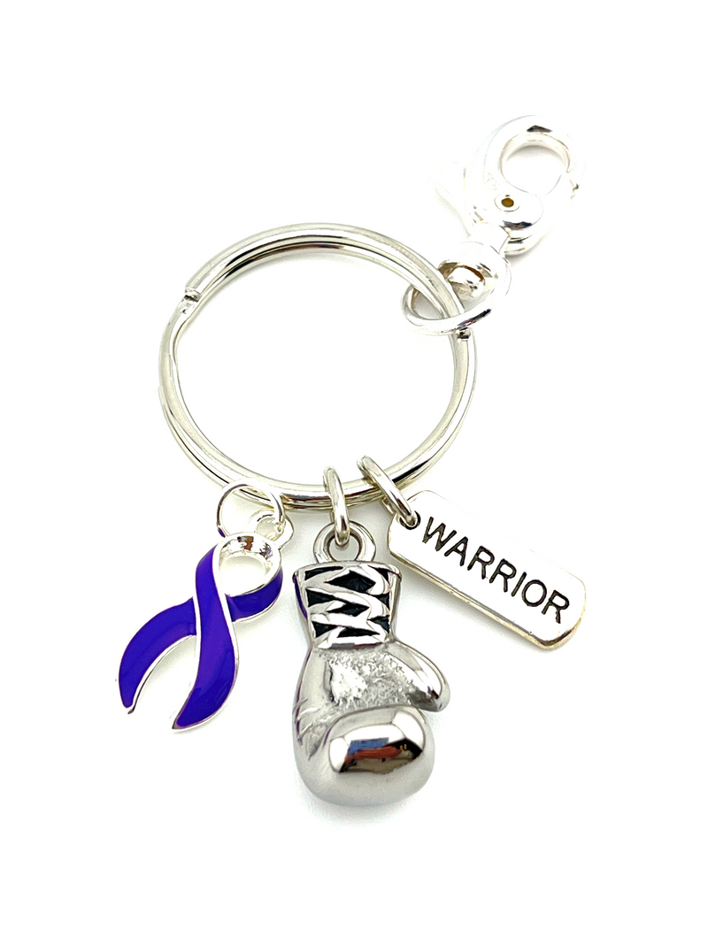 Violet Dark Purple Ribbon Key Chain - Boxing Glove Warrior Keychain