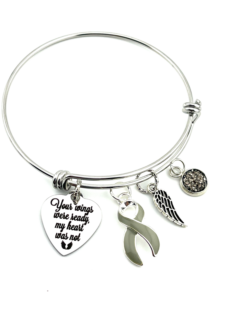 Gray (Grey) Ribbon Bracelet - Your Wings Were Ready, My Heart Was Not - Memorial Remembrance Gift