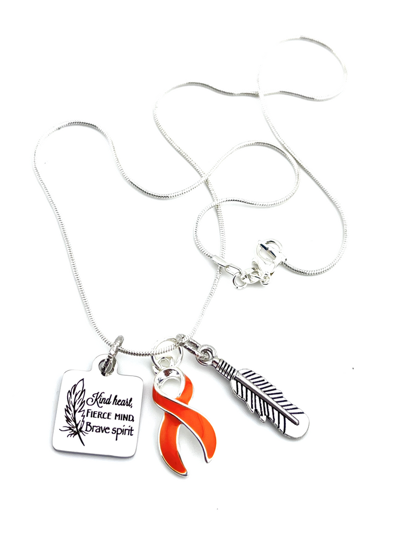 Orange Ribbon Necklace - Kind Heart, Fierce Mind, Brave Spirit