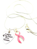 Pink Ribbon Necklace - A Piece of My Heart Is In Heaven / Memorial, Sympathy Gift - Rock Your Cause Jewelry