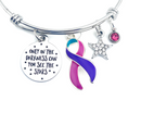 Pink Purple Teal (Thyroid Cancer) Ribbon Bracelet - Only in Darkness Can You See The Stars