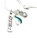 Teal & White Ribbon Necklace - This Is Tough, But So Am I