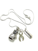 Gray (Grey) Ribbon Necklace - Boxing Glove / Warrior