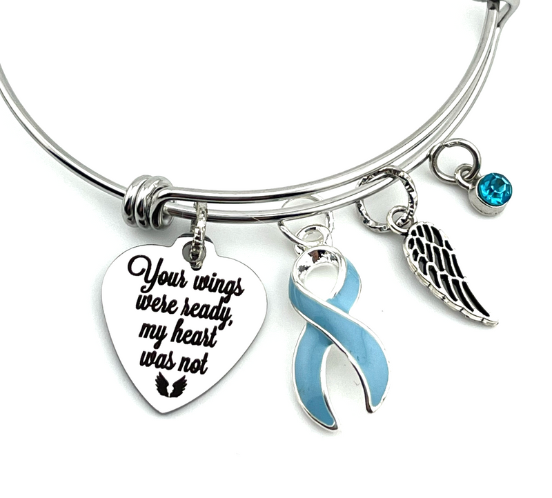 Light Blue Ribbon Sympathy / Memorial Charm Bracelet - Your Wings Were Ready, My Heart Was Not