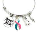 Pink & Teal (Previvor) Ribbon Charm Bracelet - Stronger than the Storm