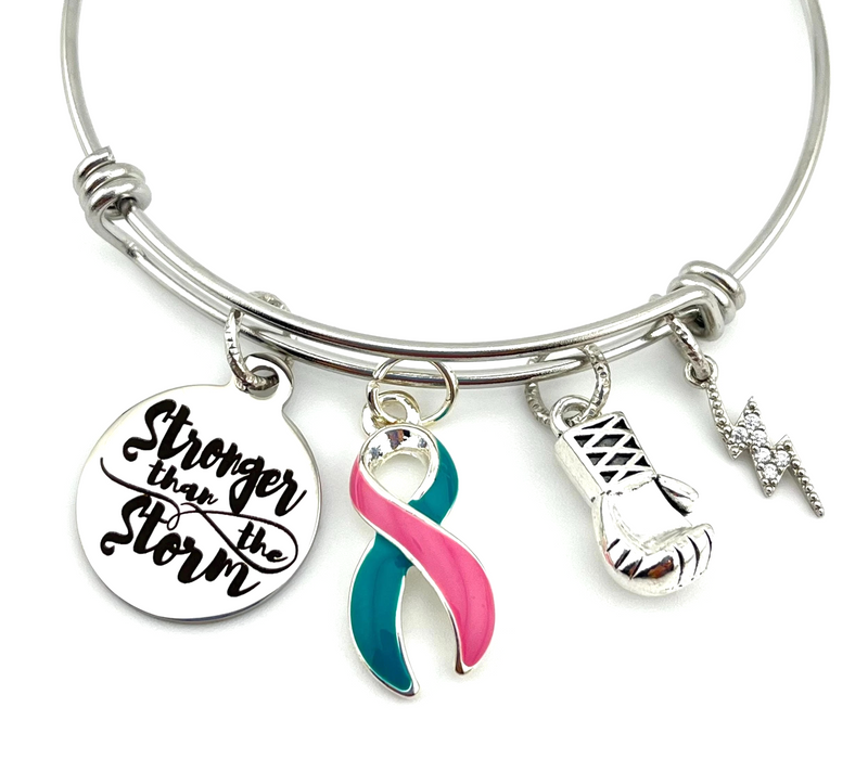 Pink & Teal (Previvor) Ribbon Charm Bracelet - Stronger than the Storm