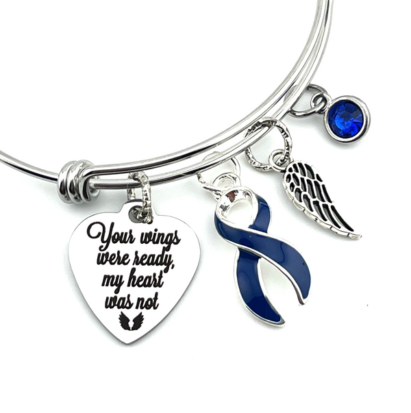 Dark Navy Blue Ribbon Sympathy / Memorial Bracelet - Your Wings Were Ready