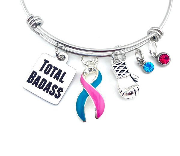 Pink & Teal (Previvor) Ribbon - Total Badass Charm Bracelet