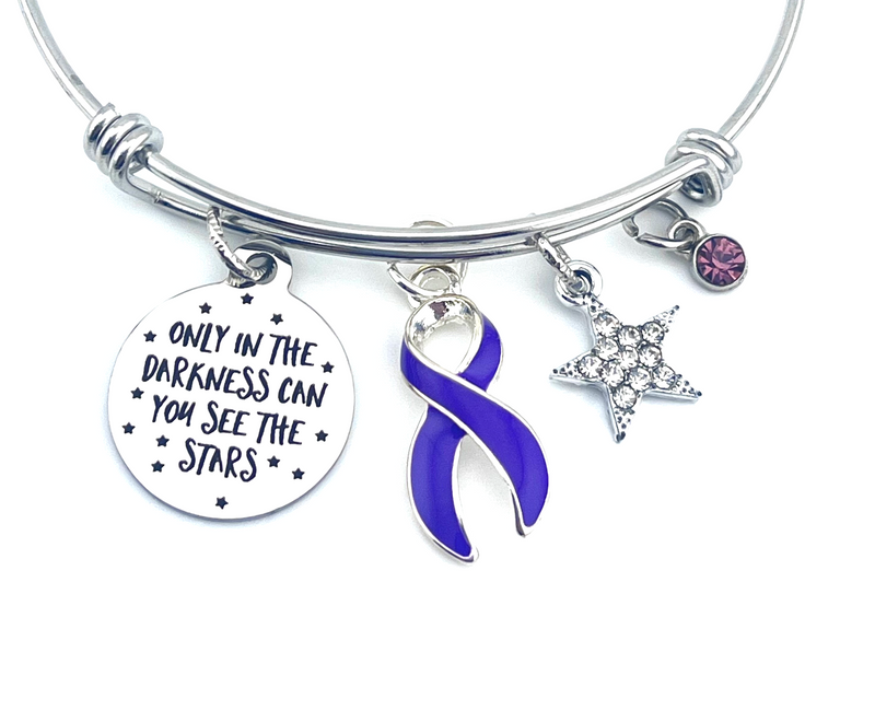 Purple Ribbon Charm Bracelet - Only in Darkness Can You See the Stars