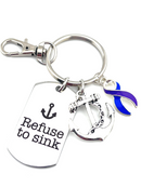 Blue & Purple Ribbon - Refuse to Sink / Encouragement Keychain