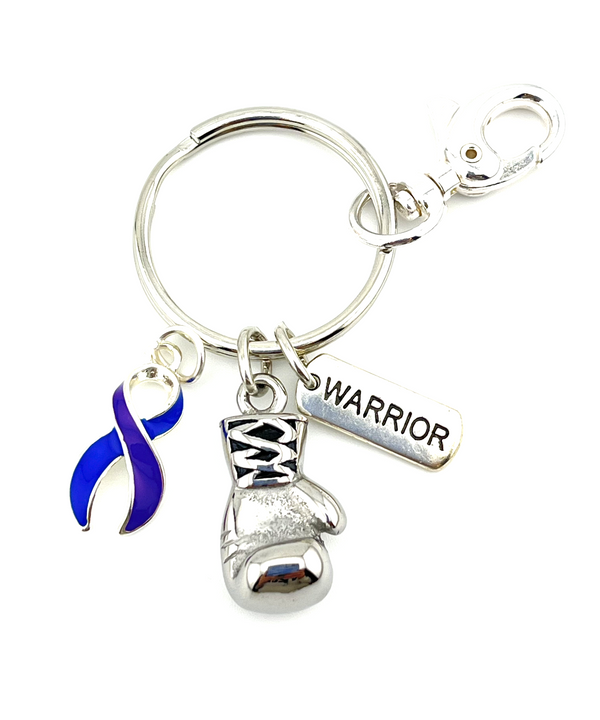 Blue & Purple Ribbon - Boxing Glove Keychain / Encouragement Gift