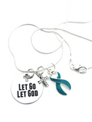 Teal Ribbon Necklace - Let Go Let God / Encouragement Gift