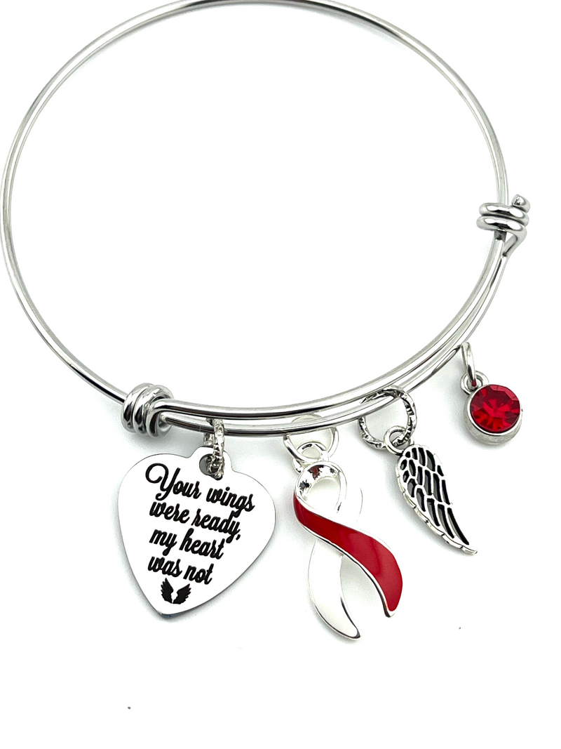 Red & White Ribbon Charm Bracelet - Your Wings Were Ready, My Heart Was Not / Memorial, Sympathy Gift