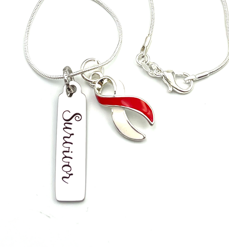 Red & White Ribbon Survivor Necklace - Rock Your Cause Jewelry