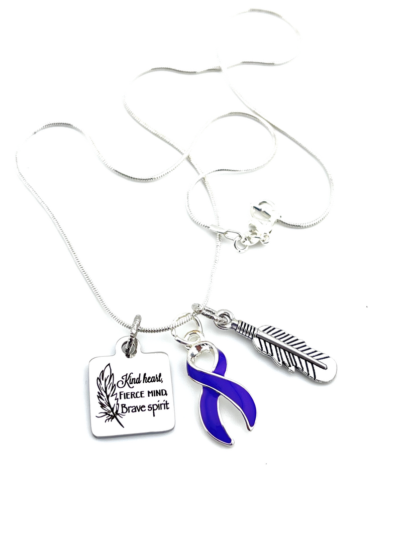 Purple Ribbon Necklace - Kind Heart, Fierce Mind, Brave Spirit