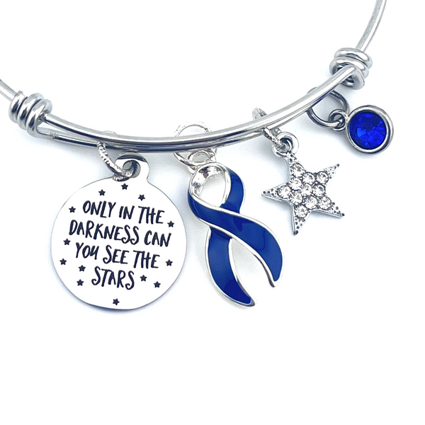 Dark Navy Blue Ribbon Charm Bracelet - Only in Darkness Can We See The Stars