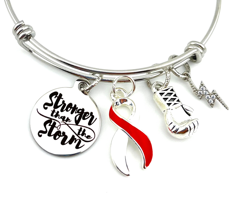 Red & White Ribbon Bracelet - Stronger Than The Storm