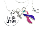 Pink Purple Teal (Thyroid) Cancer Ribbon - Let Go, Let God Necklace