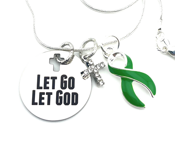 Green Ribbon Necklace - Let Go, Let God