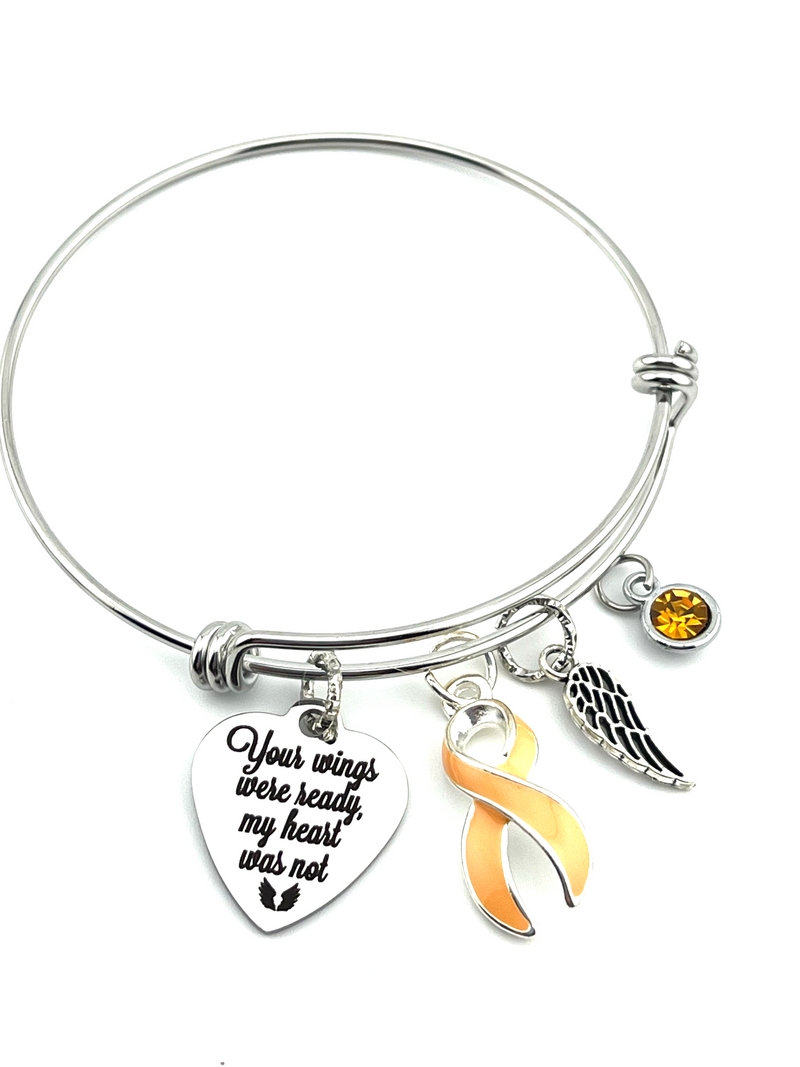 Peach Ribbon Sympathy Charm Bracelet - Your Wings Were Ready, My Heart Was Not