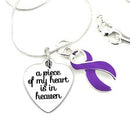 A Piece of My Heart Is in Heaven Memorial Necklace – Purple Awareness Ribbon Jewelry, Sympathy & Remembrance Gift