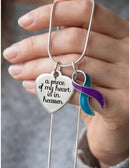 A Piece of My Heart Is in Heaven Memorial Necklace – Purple Awareness Ribbon Jewelry, Sympathy & Remembrance Gift