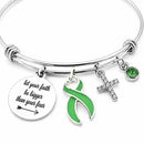 Green Awareness Ribbon Bracelet – Mental Health, Kidney Disease & Faith Over Fear Encouragement Gift
