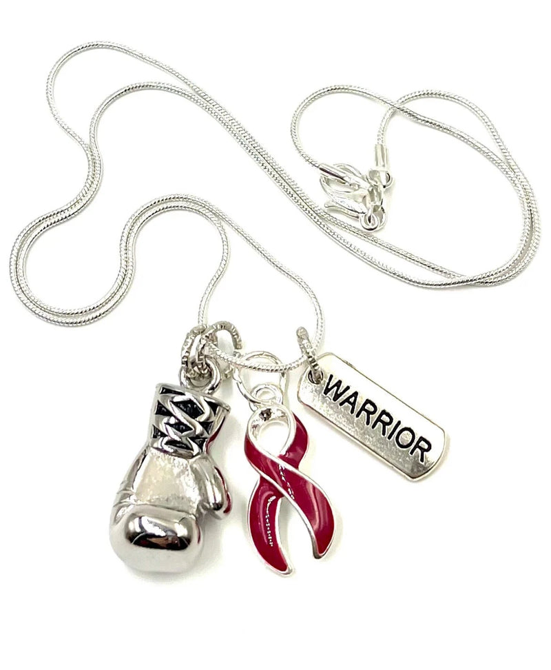 Boxing Glove Necklace - Burgundy Dark Red Ribbon