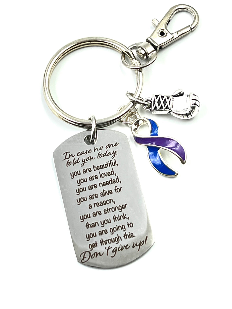 Blue & Purple Ribbon Encouragement Poem Keychain - Don't Give Up