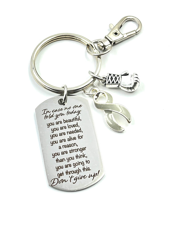 Gray (Grey) Ribbon Keychain - Don't Give Up Encouragement Gift