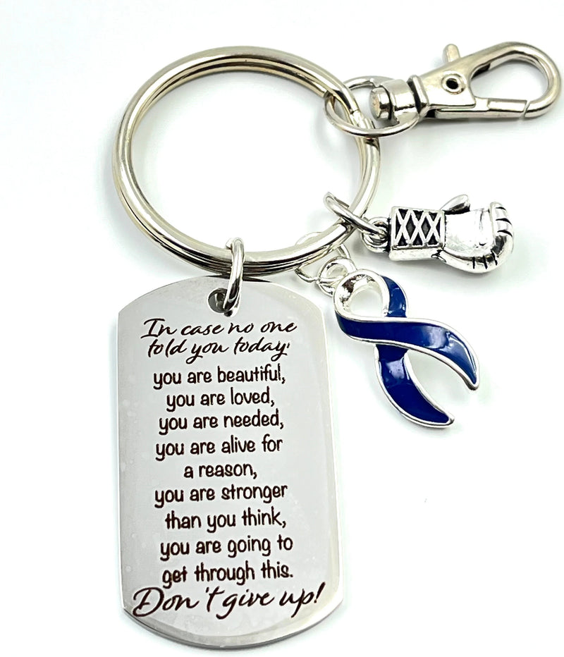 Dark Navy Blue Ribbon Encouragement Quote Keychain – Don't Give Up