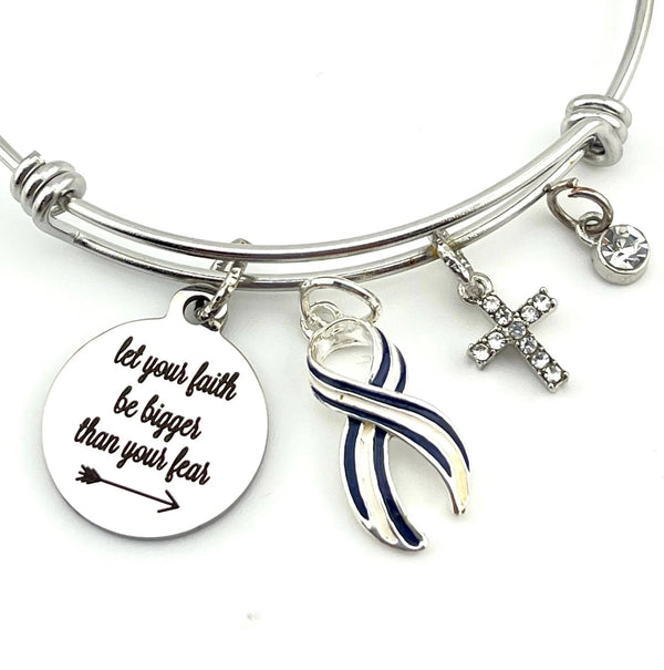 ALS / Blue & White Striped Ribbon Bracelet - Let Your Faith Be Bigger Than Your Fear