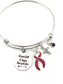 Let Your Faith Be Bigger Fear - Burgundy Ribbon Charm Bracelet